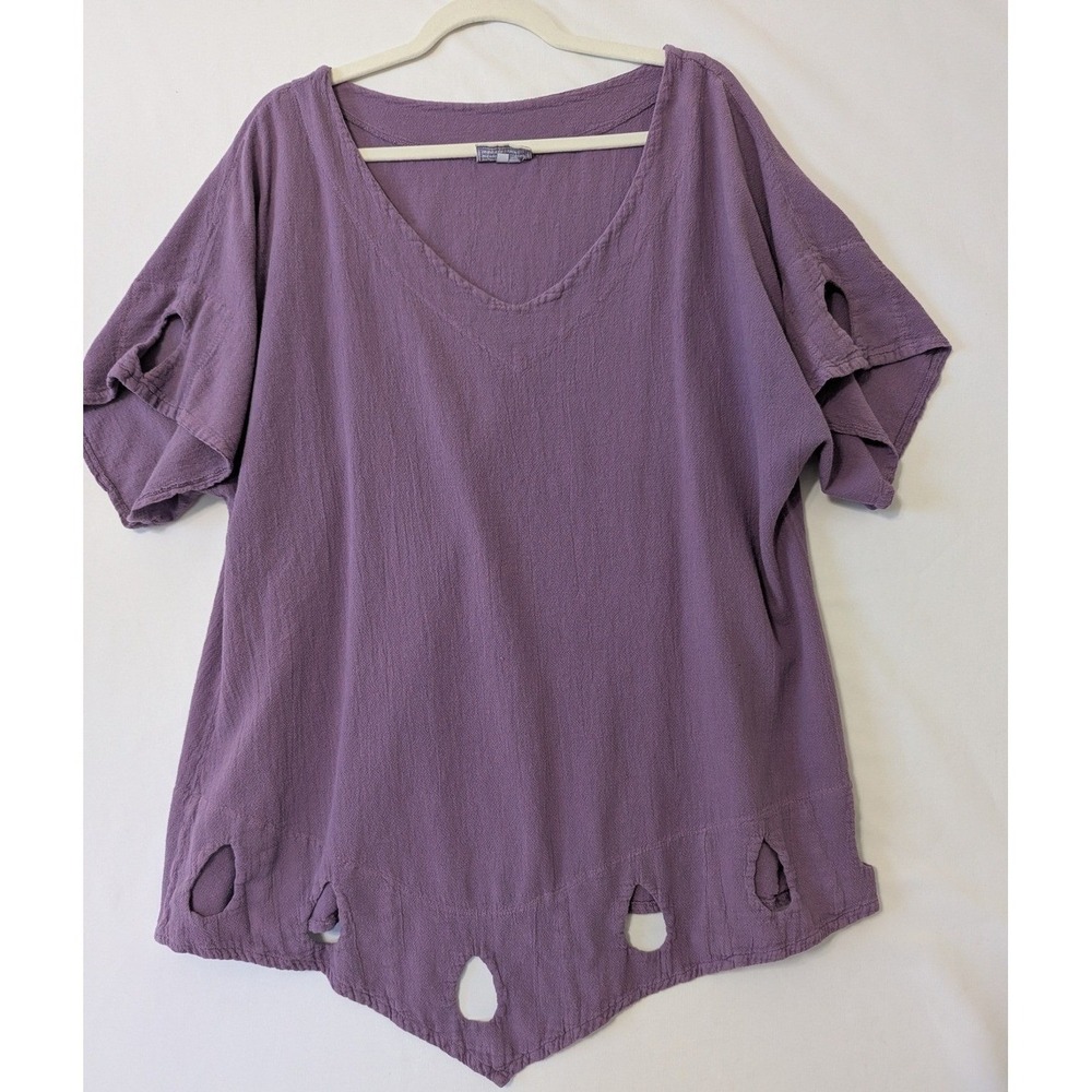 Cottonways Purple Crinkle Cotton Gauze Cutout Tunic Top Size 4/4X Oversized